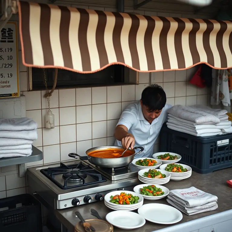 Una cuina petita muntada en una parada del mercat